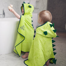 Load image into Gallery viewer, dinosaur character bamboo hooded bath towel for age 1, age 2, age 3, age 4, age 5, age 6